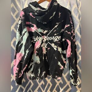 Black Sweatshirt with Pink & Blue Tie Dye & Lake George Logo Size Large